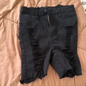 Black Distressed Denim Shorts